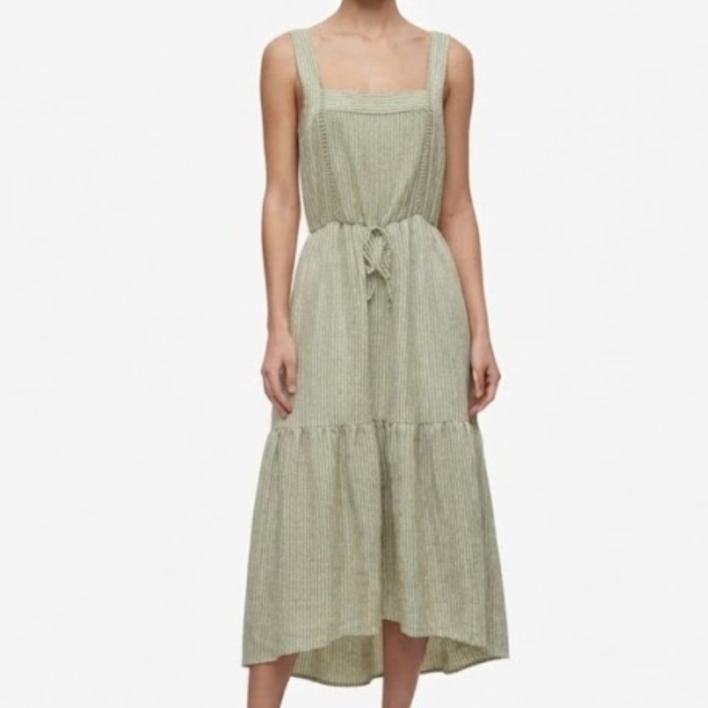 Tiered Stretchy Midi Dress Medium Green Cottagecore Coastal Boho Summer